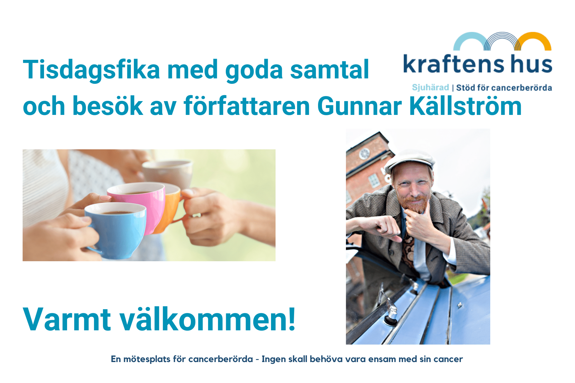Tisdagsfika med goda samtal och besök av författaren Gunnar Källström på Kraftens hus Sjuhärad