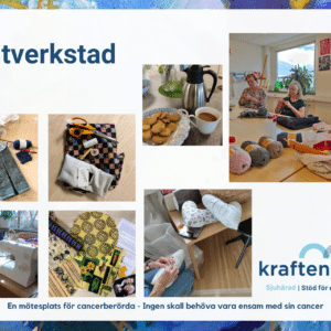 Välkommen till en praktisk och kreativ stund bland tyger, garner och symaskiner! Praktiskt stöd är ett av de fyra stöden som Kraftens hus erbjuder dig som är cancerberörd. Vår Hantverkstad är ett tillfälle för dig som vill ha stöd i att sy, lappa, laga, skapa nytt, lära dig att virka eller sticka tillsammans med flera volontärer med lång och stor erfarenhet och kunskap inom området hantverk. Anmälan via hemsidan.